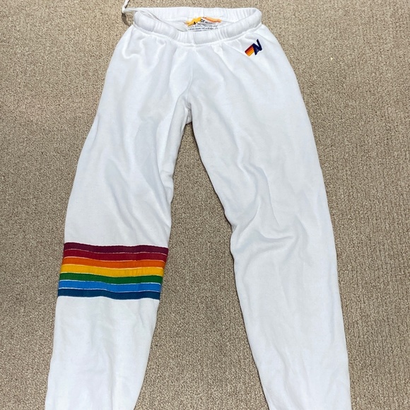 Aviator Nation Pants - Aviator Nation (White and Rainbow) Sweatpants